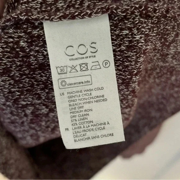 COS Heavyweight Linen Cotton Burgundy Red Marled Crew Neck Knit Sweater Size XS - Picture 4 of 5